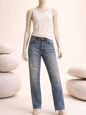 Tommy Jeans Izzy High Rise Slim Cropped Jeans Women’s W29 L32 Distressed Raw Hem